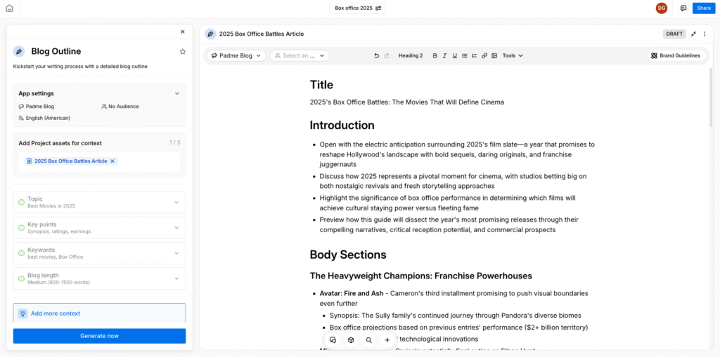 Editor di documenti di Jasper con una barra laterale che mostra le impostazioni dell’app