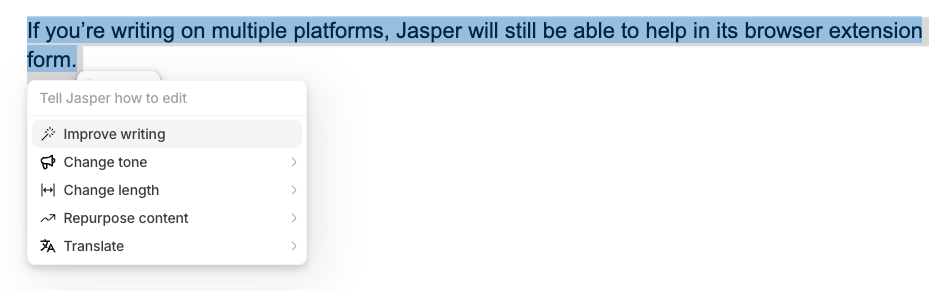 Barra degli strumenti di Jasper dal modulo dell’estensione