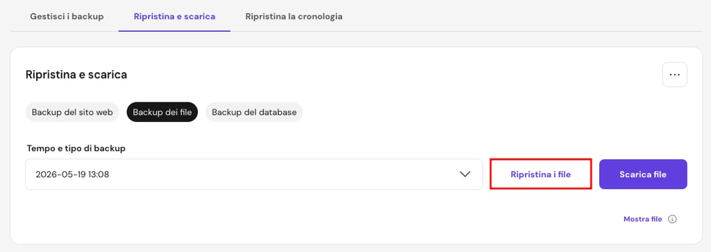 Elenco dei file di backup con tutte le caselle selezionate