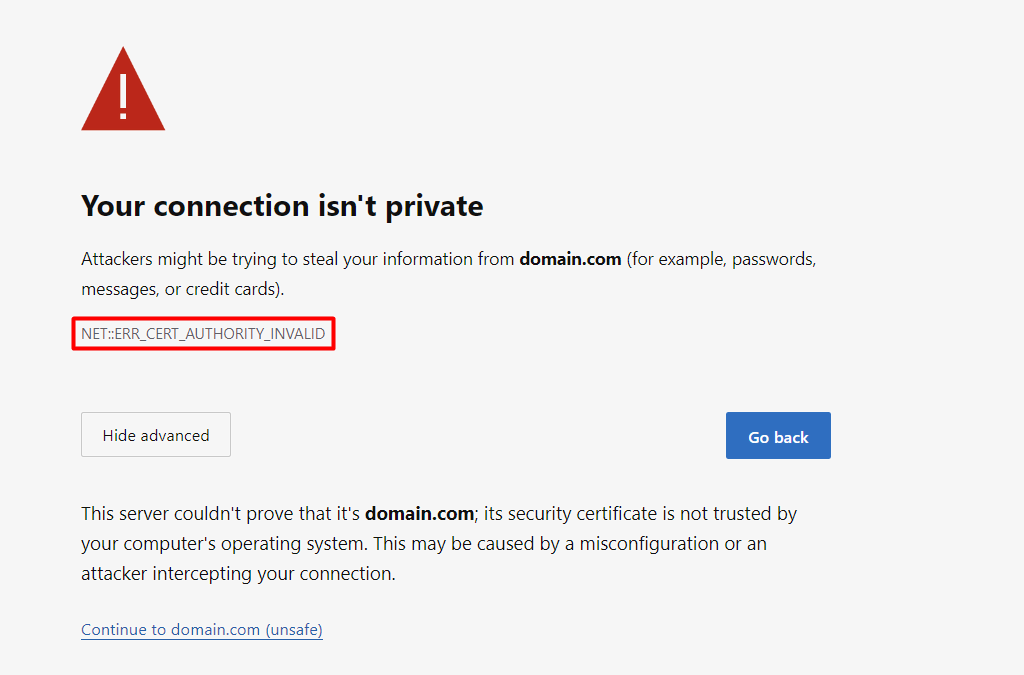 Il codice di errore ERR_CERT_AUTHORITY_INVALID in Microsoft Edge