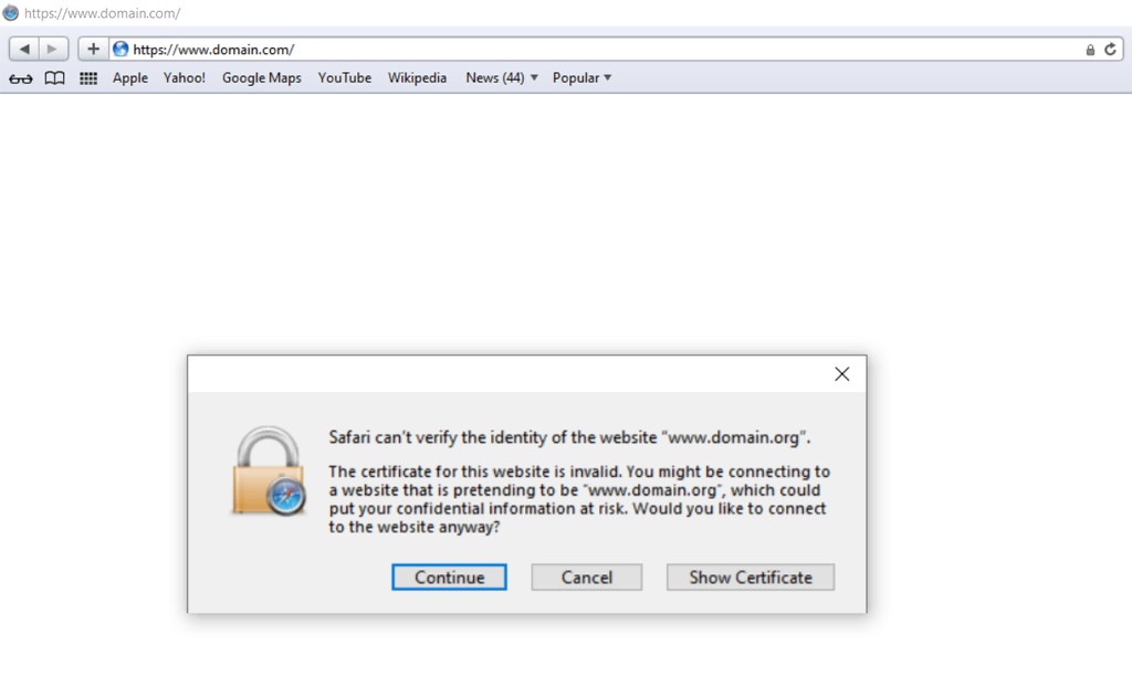 Il codice di errore ERR_CERT_AUTHORITY_INVALID in Safari