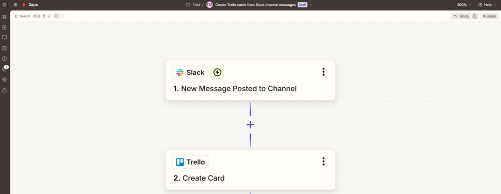 Esempio di un workflow Zapier nell'interfaccia utente di Zapier.