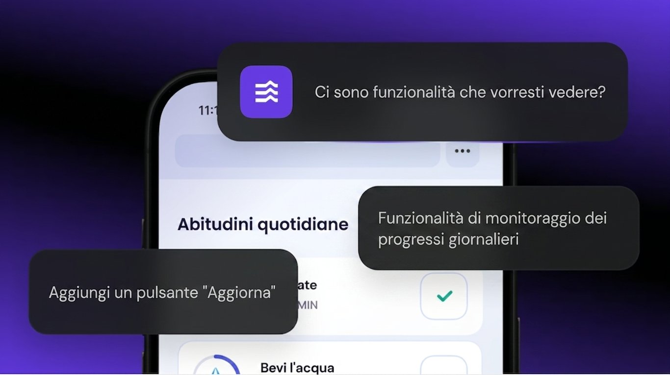 Mockup di Hostinger Horizons che mostra una conversazione tra l'AI e l'utente