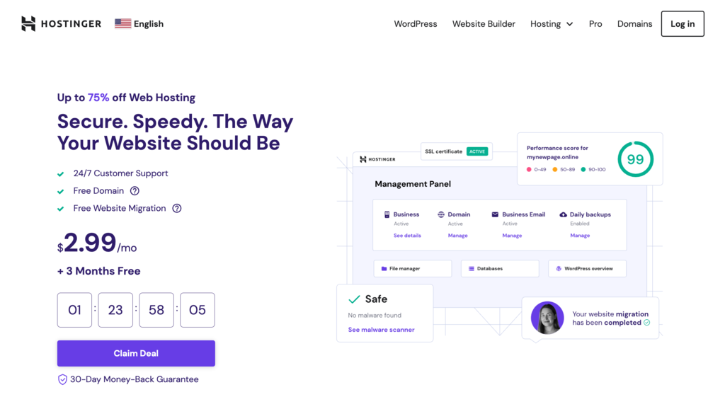 Hostinger startpagina