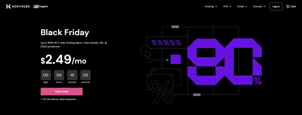 Hostinger starpagina met de lopende webhosting deal