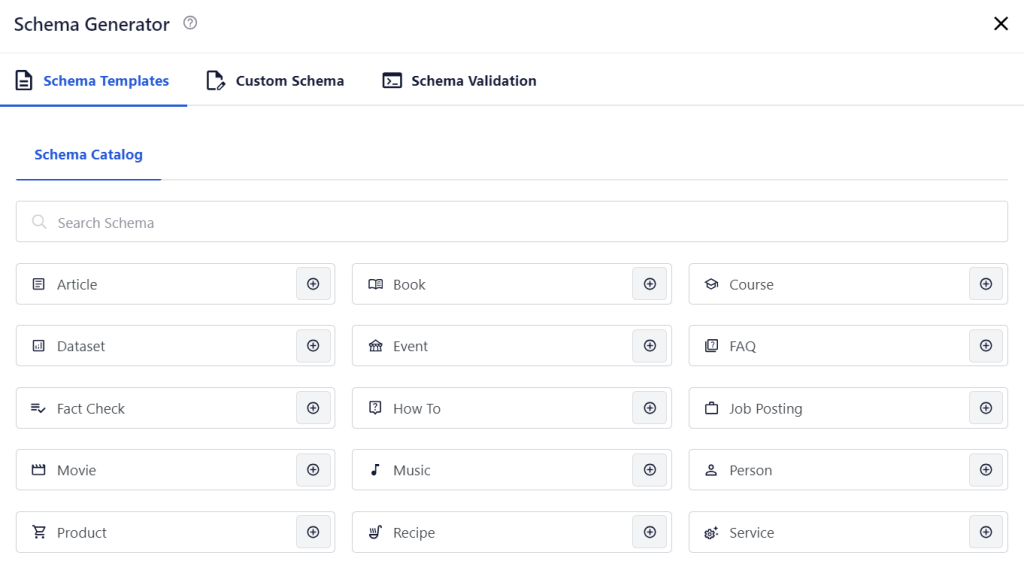 Schema templates in de AIOSEO schema generator