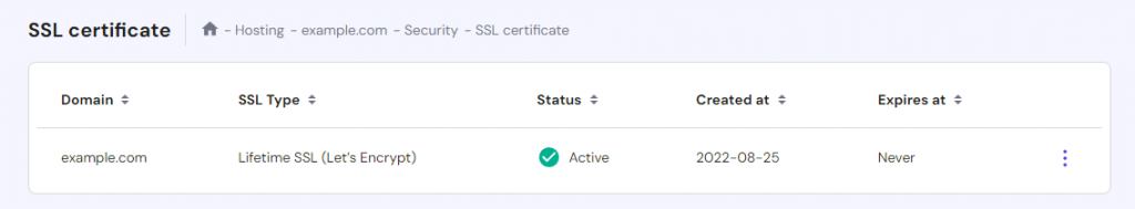 Je levenslange SSL-certificaat is nu geactiveerd