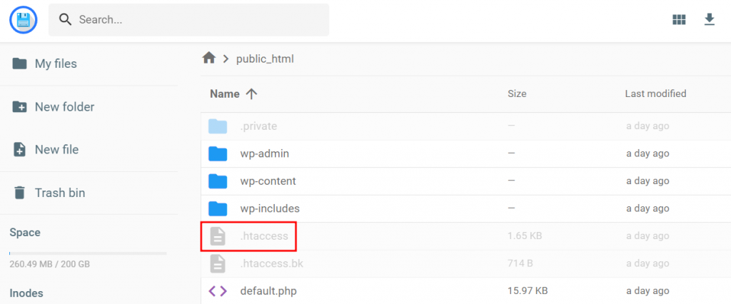 Open .htaccess in de map public_html