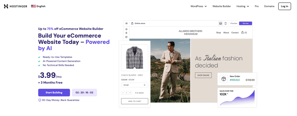 Hostinger plan om een eigen webwinkel te openen aan een lage maandelijkse prijs.