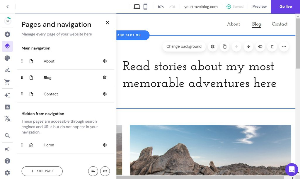 Navigatiemenu voorbeeld voor een WordPress blog over reizen