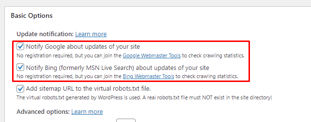 Opties bijwerken van een WordPress sitemap