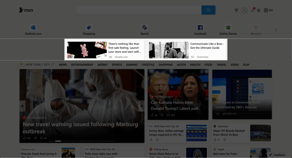 Voorbeeld van advertenties op een blog