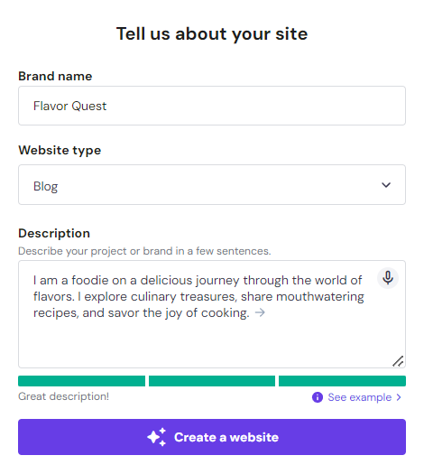 Interface voor AI blog design van hostinger
