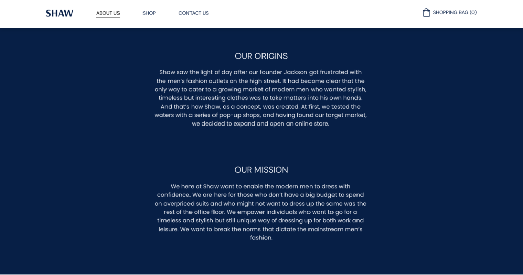 De over ons pagina van Shaw