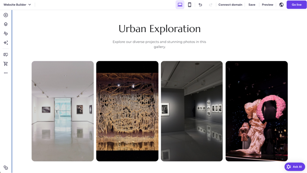Een voorbeeld design van een urban exploration fotowebsite