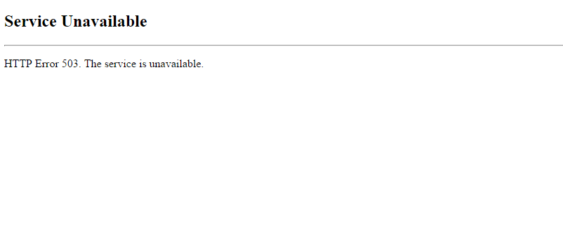 Voorbeeld van een HTTP Error 503 Service Unavailable foutmelding