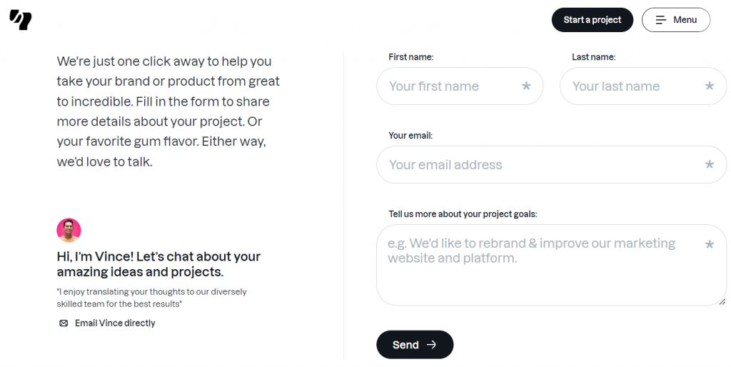 Contactformulier van Yummy gum met belangrijkste velden