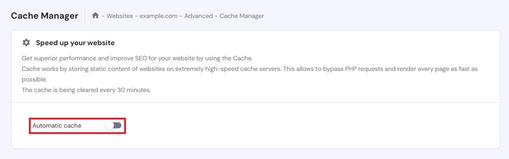 Cache manager automatische cache knop