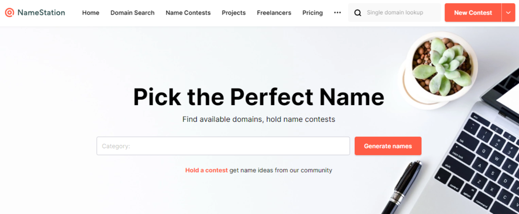 Screenshot van NameStation domeinnaam generator startpagina