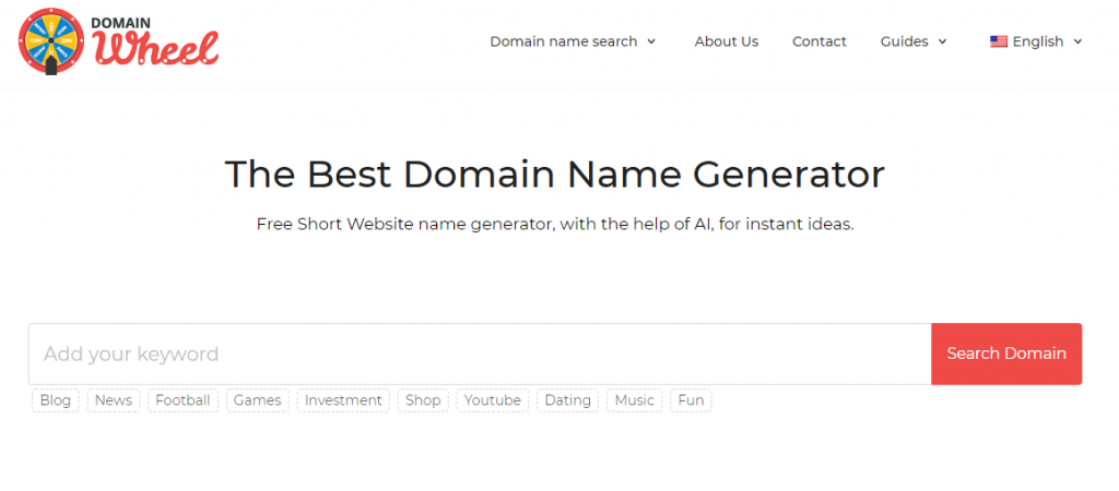 Screenshot van Domain Wheel homepage