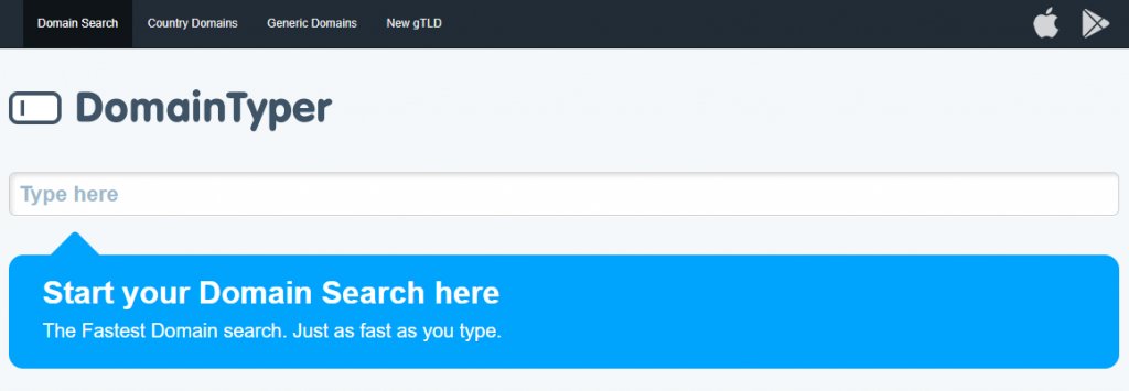 Screenshot van DomainTyper domein zoektool.