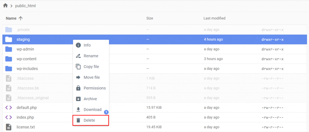 Verwijder de staging map