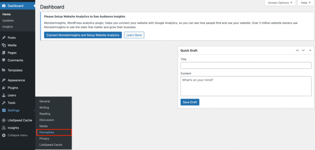 Ga naar instellingen en klik vervolgens op Permalinks.