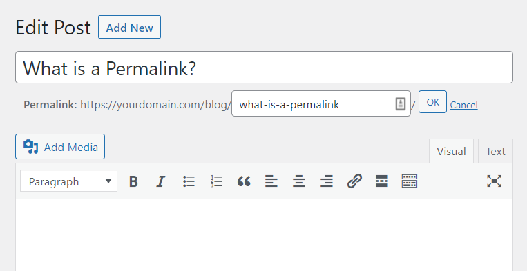 Permalink aanpassen in traditionele editor.