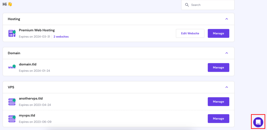 Screenshot Hostinger klantenservice panel