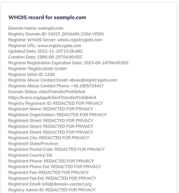 WHOIS vervangen informatie
