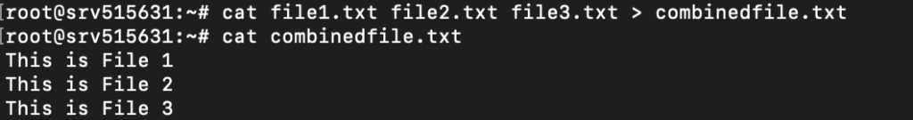 Om de inhoud van het source file aan een bestaand bestand toe te voegen, kun je append >> operator samen met het cat command gebruiken om te voorkomen dat het bestand wordt overschreven.