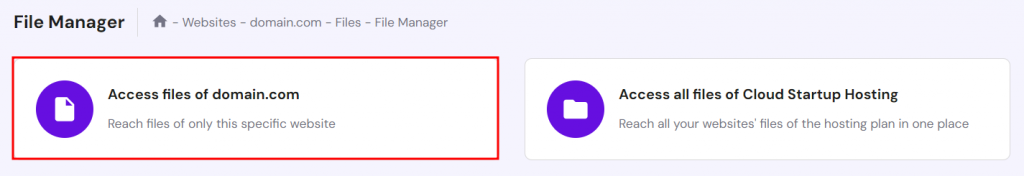 Ga naar Bestanden → Bestandsbeheer in hPanel en kies Toegang tot bestanden van [ je live website].
