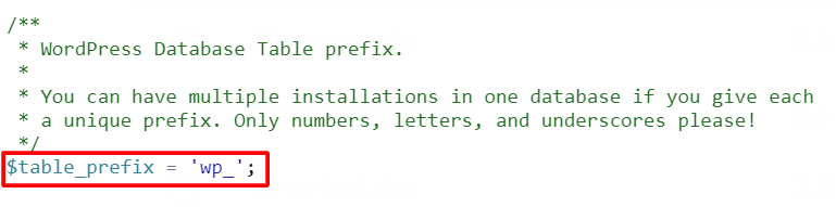 Table Prefix veranderen. Zoek naar $table_prefix in de code.