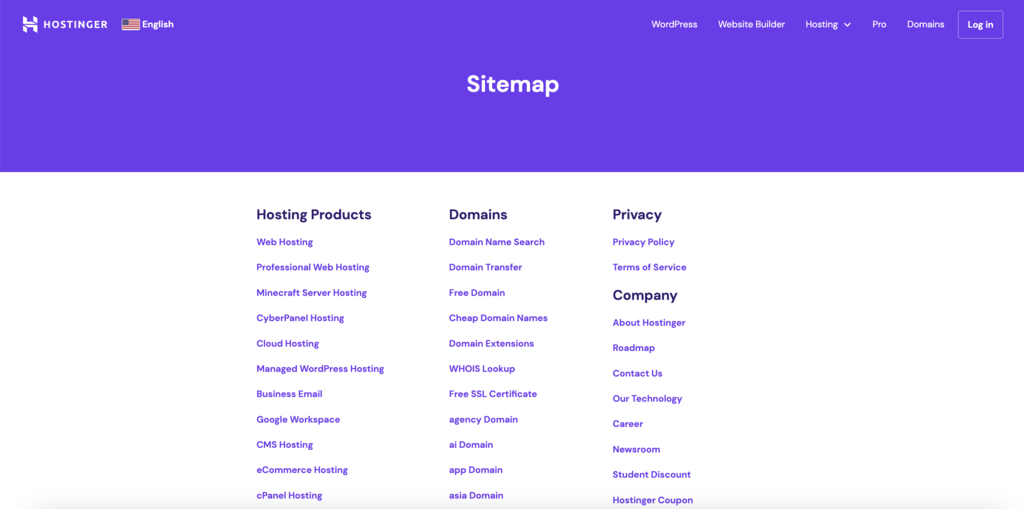 Voorbeeld sitemap op Hostinger