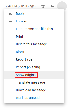 Ontvangende e-mail inbox -> Origineel weergeven