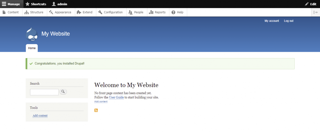 Bevestigingsbericht van installatie op je admin dashboard.