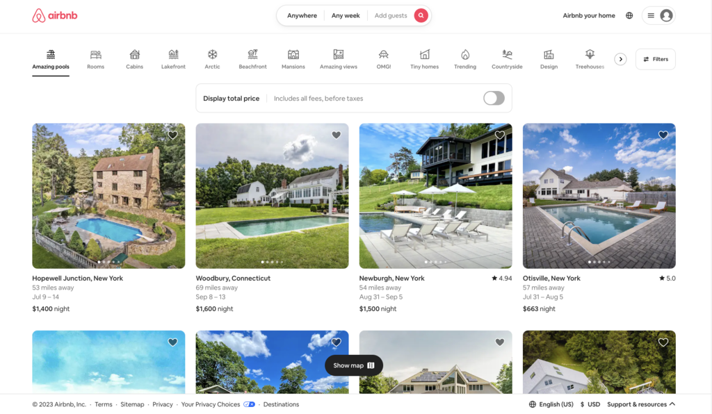 Airbnb startpagina