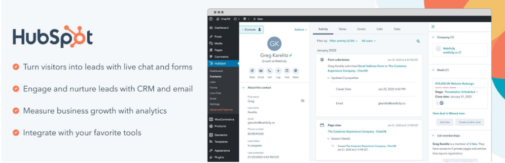 HubSpot CRM startpagina
