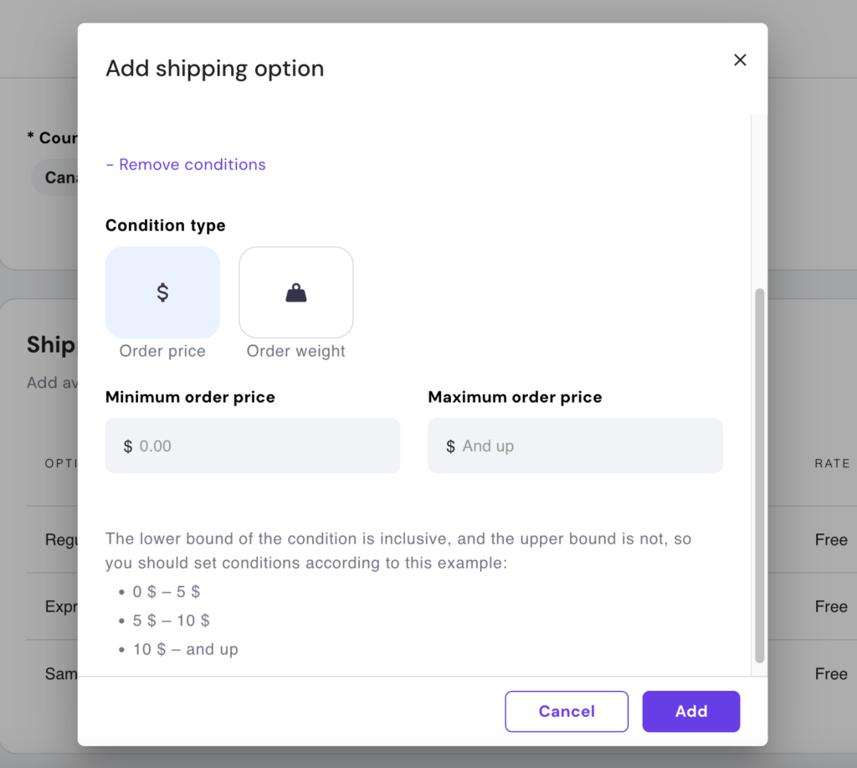 Aanpassen van de verzendopties.