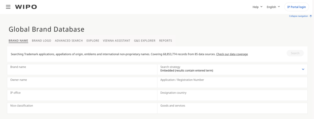 World Intellectual Property Organization (WIPO) biedt de Global Brand Database aan.