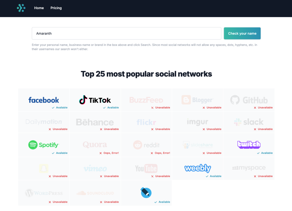 Social media check voor bedijfs-handle.