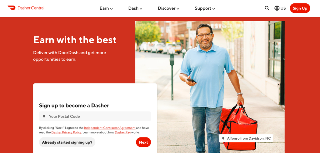 DoorDash startpagina.