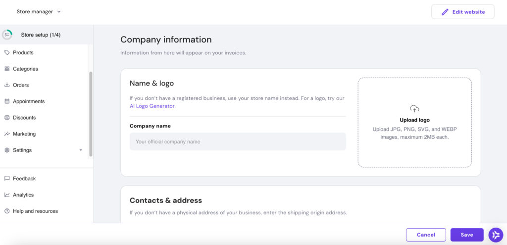 Ga naar Webshop manager→ Instellingen → Bedrijfsinformatie.