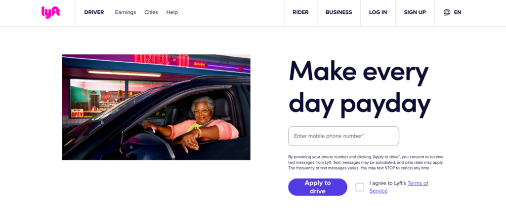 Lyft rijder landingspagina