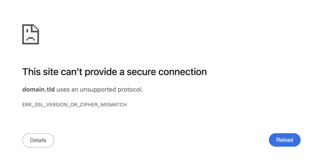 De foutmelding ERR_SSL_VERSION_OR_CIPHER_MISMATCH in Google Chrome