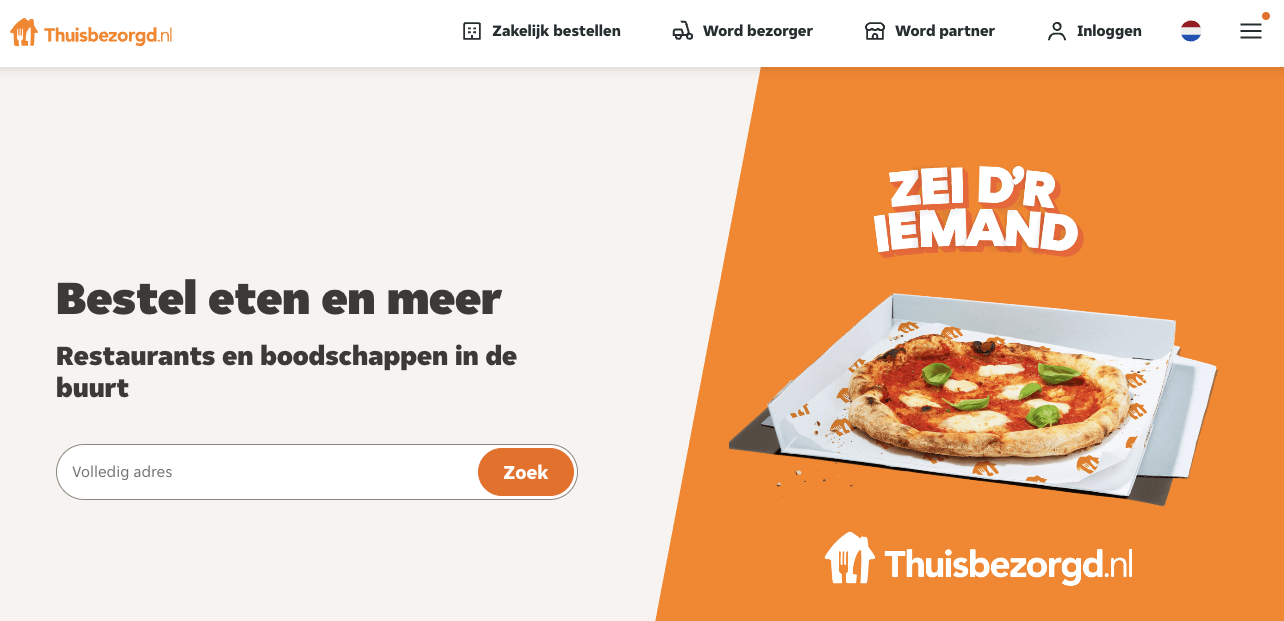 Thuisbezorgd bezorging landingspagina