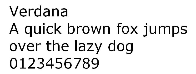 De letters en cijfers van Verdana.
