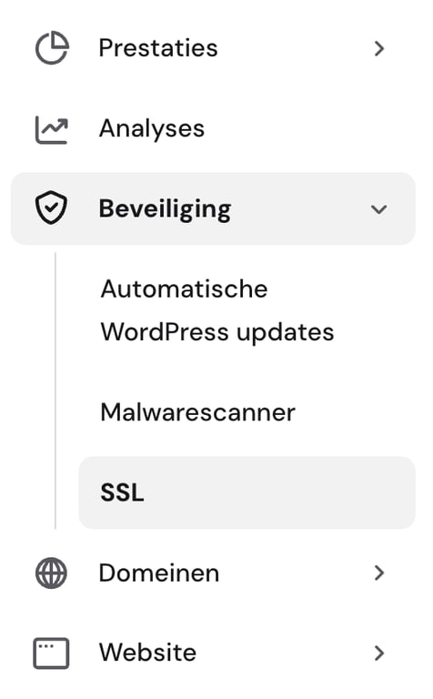 Het SSL-menu in hPanel
