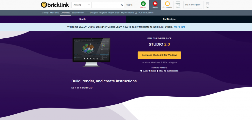 De softwarepagina van Bricklink - een redirect vanaf stud.io