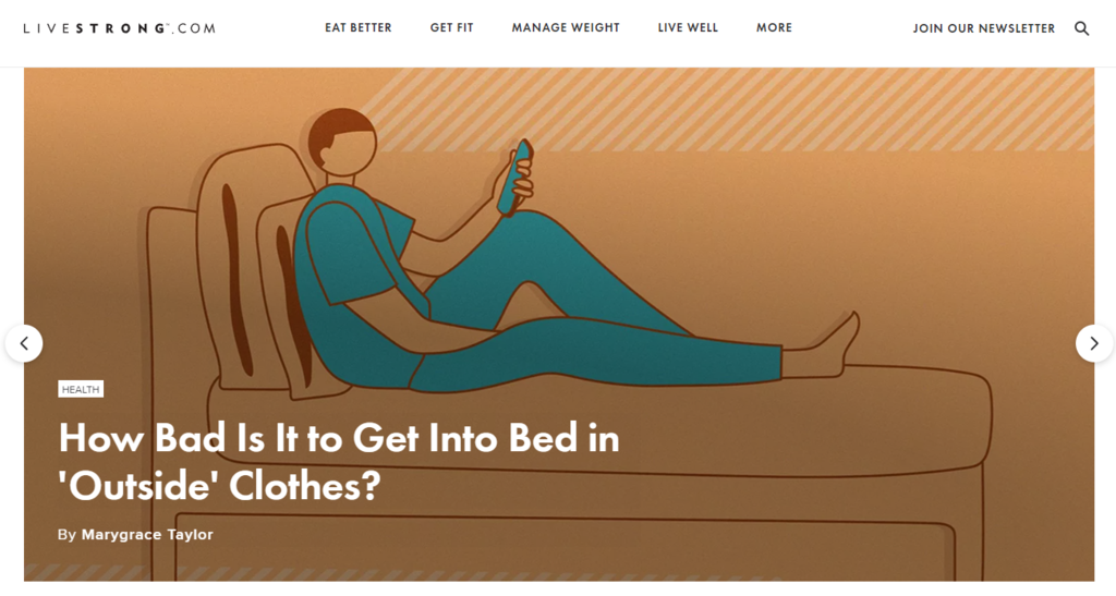 De homepage van Livestrong, een website over gezond leven.
